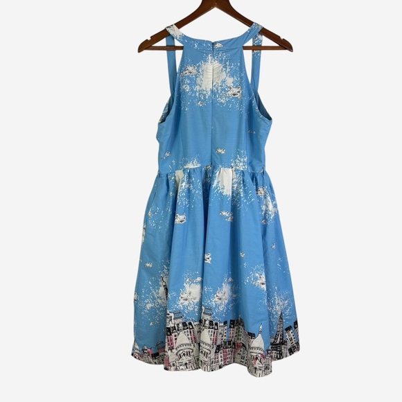 Lindy Bop Carmela Paris Border Swing Dress US Size 10 Blue Retro Pinup *Read - Picture 7 of 16